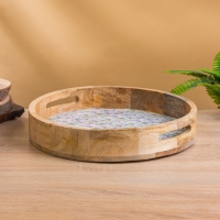 Поднос круглый с бортиками "Оттенки сирени" дерево манго 35х35х6,5 см