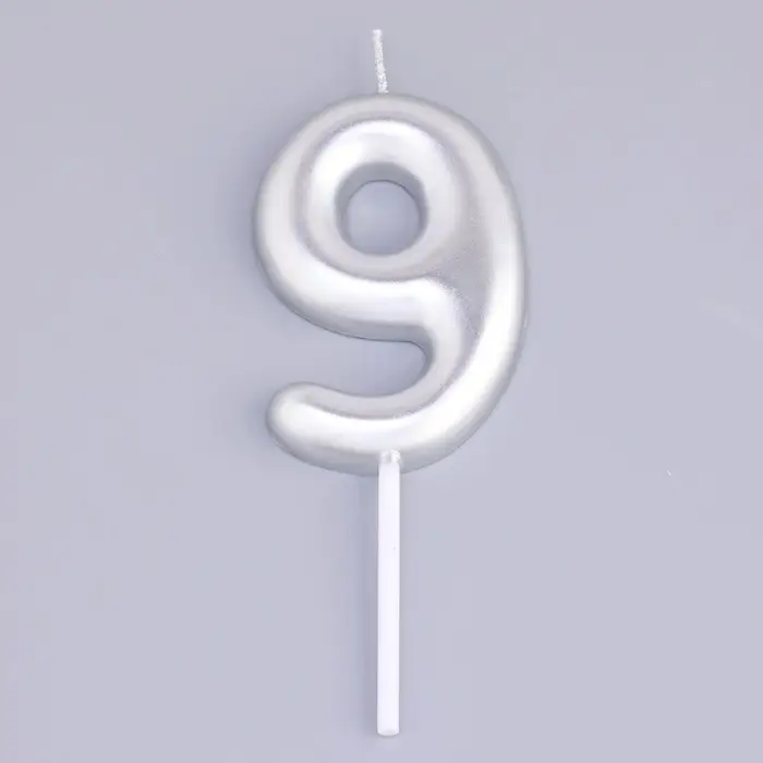 Свеча в торт &laquo;Европейская&raquo;, цифра 9, 6 см, серебро