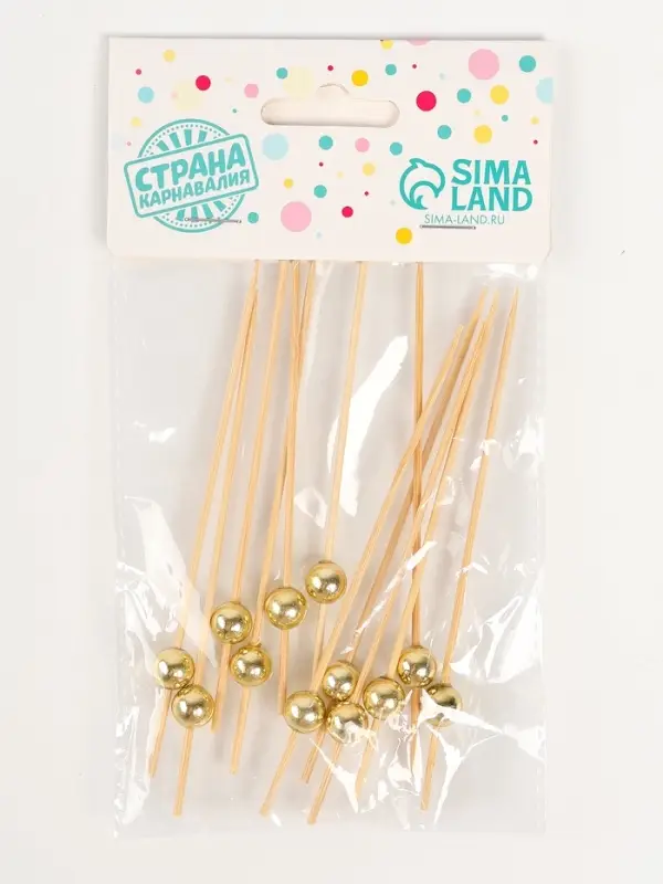 Шпажки деревянные "Жемчужина" , 12 см, набор 12 шт цвет золото