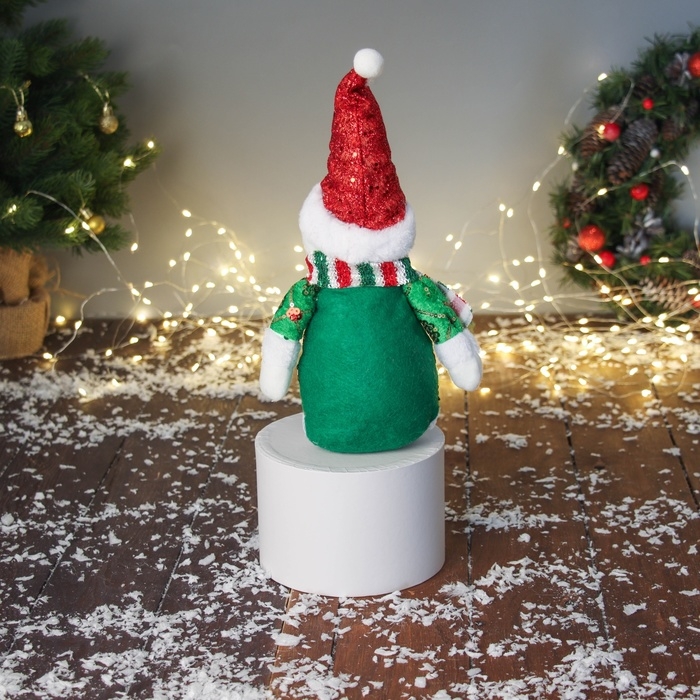 Мягкая игрушка Мягкая игрушка "Снеговик в сияющем костюме с длинными ножками" 42х19 см, красно-зелёный