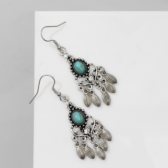 Серьги висячие &laquo;Винтаж&raquo; мрамор, цвет бело-голубой в чернёном серебре