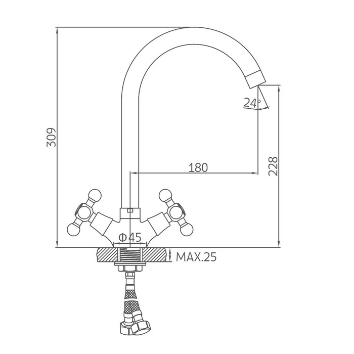 Cмеситель для кухни Accoona A4571A, двухвентильный, с гайкой, латунь, сатин Cмеситель для кухни Accoona A4571A, двухвентильный, с гайкой, латунь, сатин