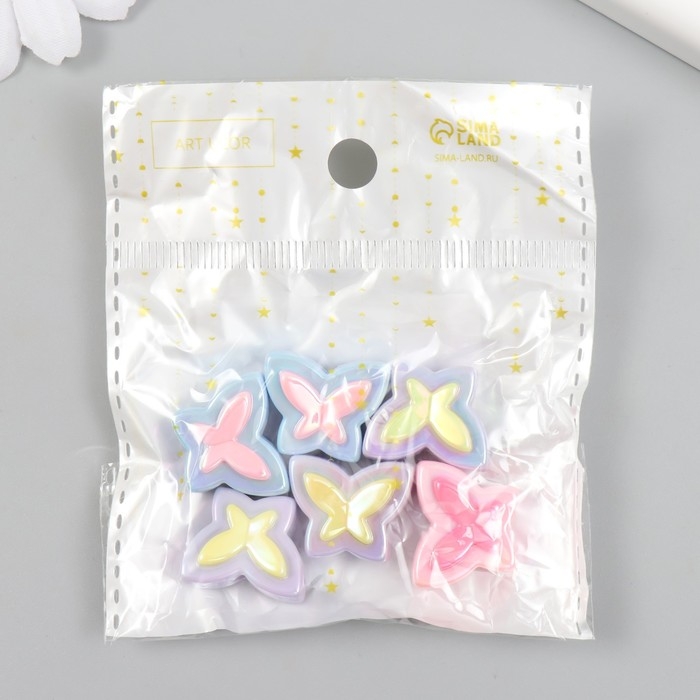 Бусина для творчества пластик набор 6 шт. "Бабочка" цветная с перламутром МИКС 2х1,6 см