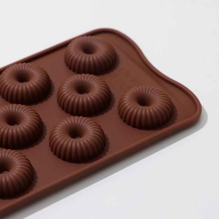 Форма для конфет и шоколада Доляна &laquo;Колечко.Риб&raquo;, силикон, 21&times;10,5&times;1,8 см, 11 ячеек, цвет коричневый