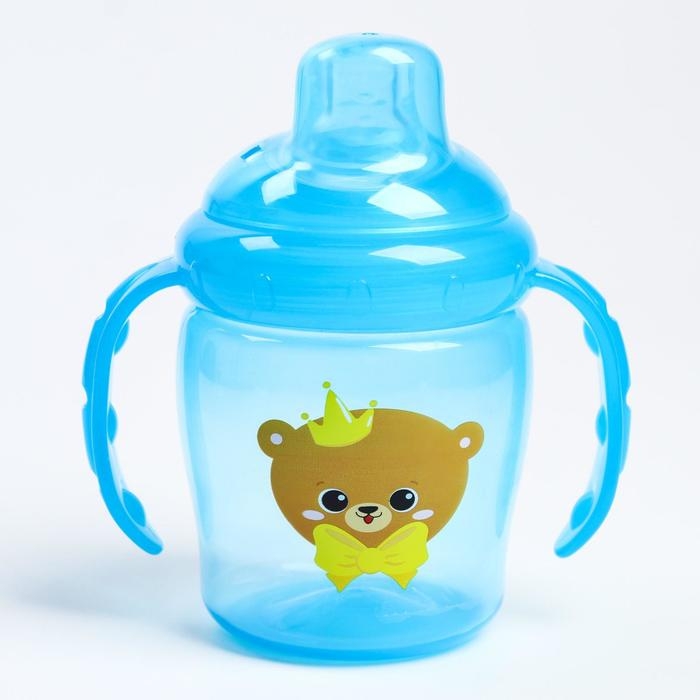 Поильник - непроливайка детский с мягким носиком &laquo;Мишка принц&raquo;, 250 мл., с ручками, цвет голубой