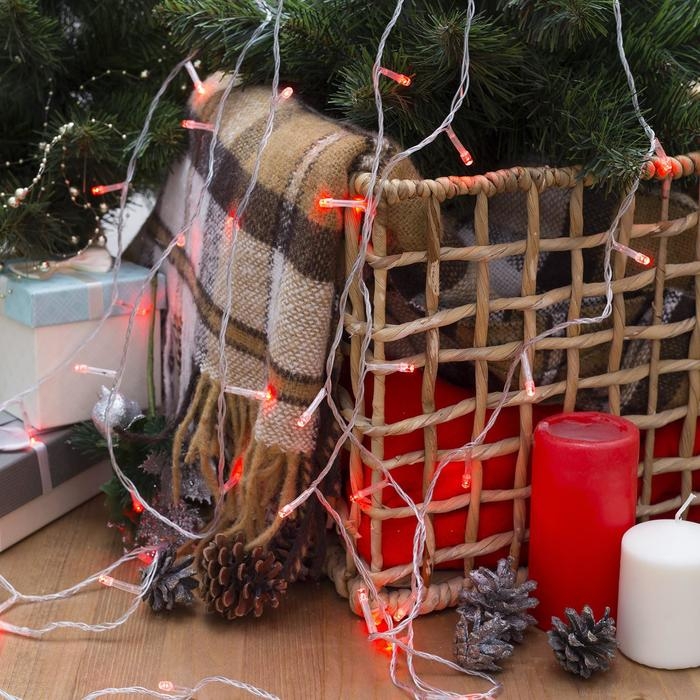 Гирлянда &laquo;Нить&raquo; 5 м, IP20, прозрачная нить, 50 LED, свечение красное, 8 режимов, 220 В