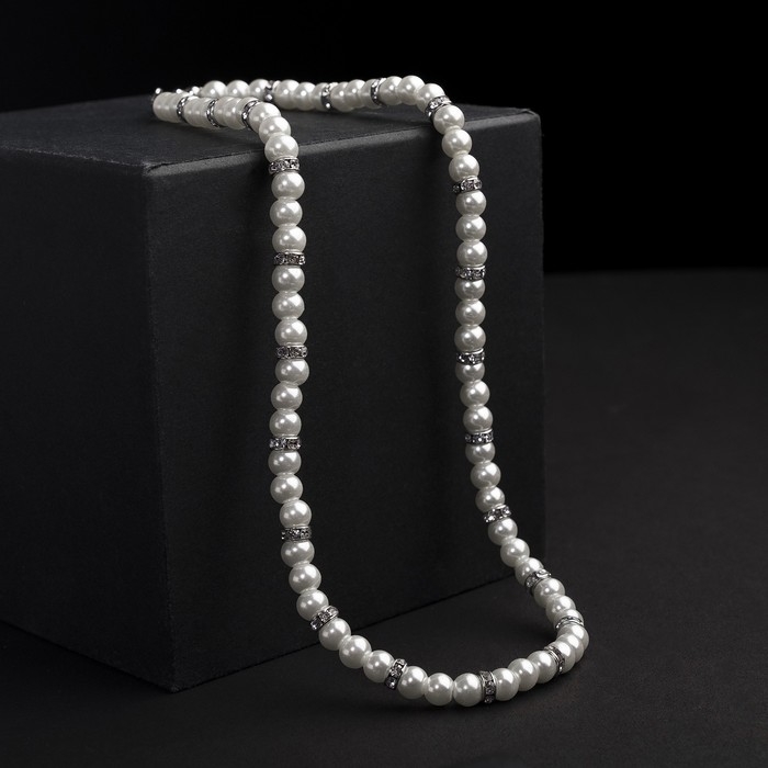 Бусы жемчуг &laquo;Невеста&raquo; со стразами, шар №4, цвет белый, L= 43,5 см