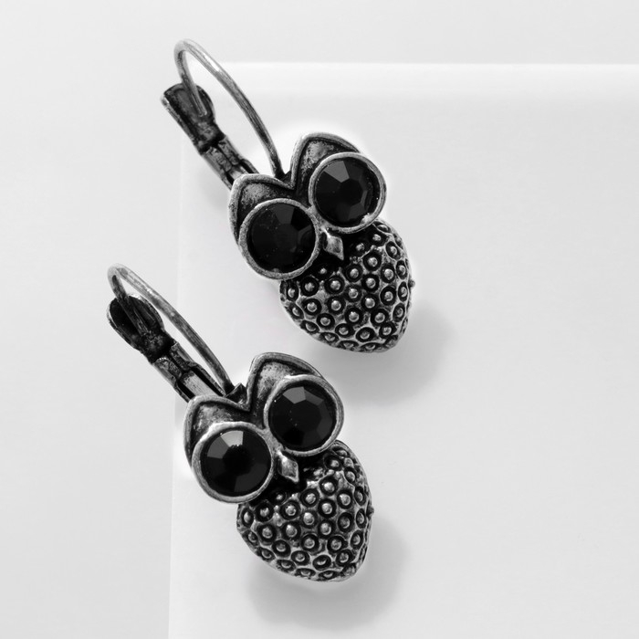 Серьги «Совы» на кольцах, цвет чёрный в чернёном серебре Серьги «Совы» на кольцах, цвет чёрный в чернёном серебре