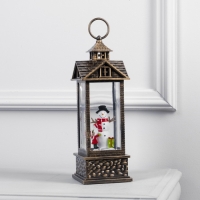 Светодиодная фигура &laquo;Фонарь со снеговиком&raquo; 10 &times; 30 &times; 10 см, пластик, батарейки ААх3 (не в комплекте), USB, свечение тёплое белое