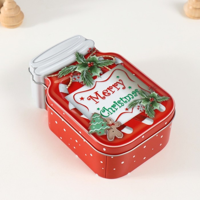 Шкатулка металл "Банка с леденцами" красная 15,5х10х5,5 см