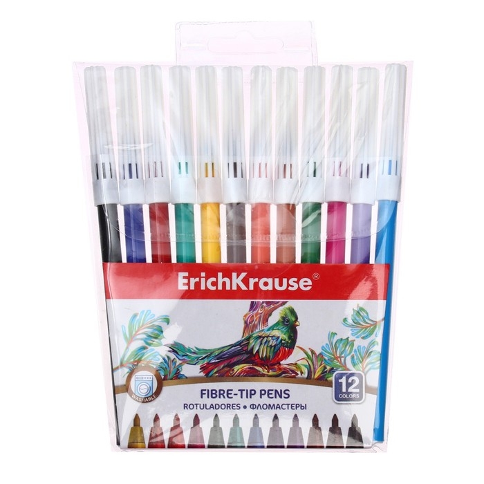 Фломастеры 12 цветов ErichKrause Washable, смываемые, европодвес