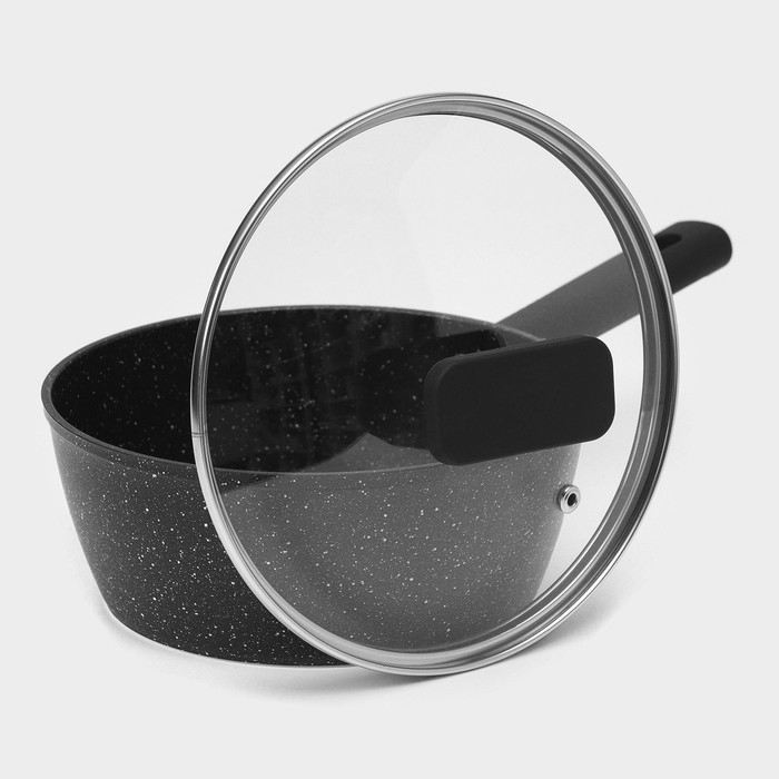 Ковш с крышкой Доляна &laquo;Первый дом&raquo;, 1,2 л, d=18 см, антипригарное покрытие, индукция, цвет чёрный
