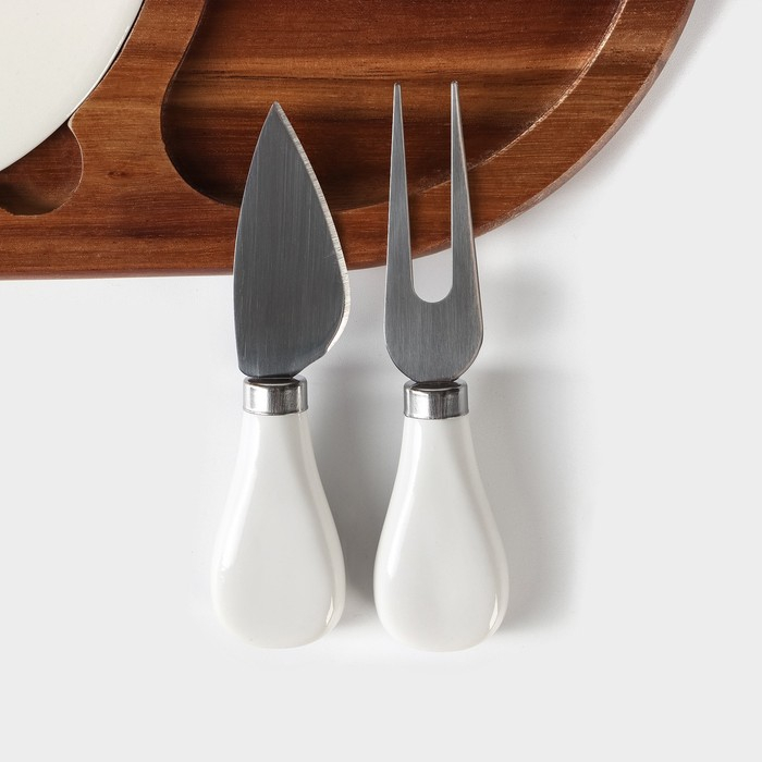 Набор для подачи сыра &laquo;Мрамор&raquo;, 2 ножа, 28&times;18,5&times;1,5 см, акация