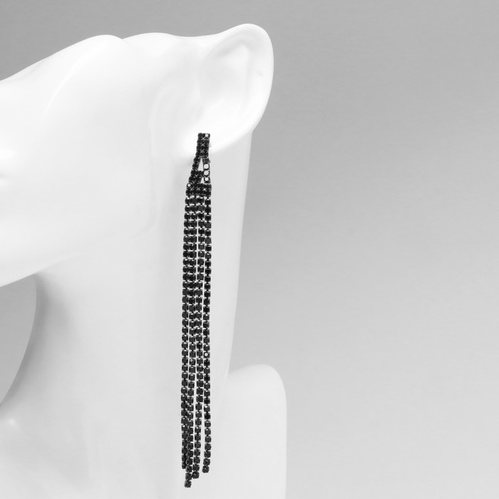 Серьги висячие со стразами «Лёд» 4 нити, цвет чёрный, 11,5 см Серьги висячие со стразами «Лёд» 4 нити, цвет чёрный, 11,5 см