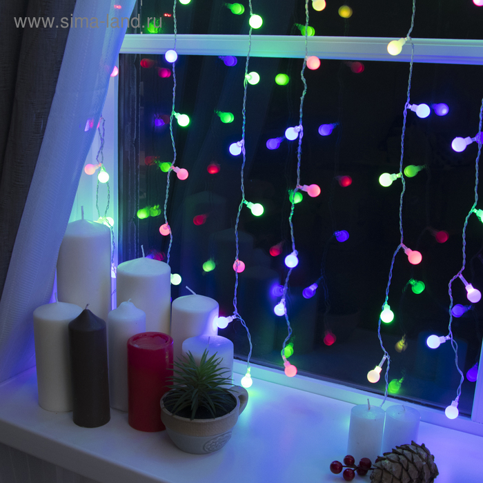 Гирлянда &laquo;Занавес&raquo; 2 &times; 1.5 м с насадками &laquo;Шарики&raquo;, IP20, прозрачная нить, 360 LED, свечение мульти (RG/RB), мигание, 220 В