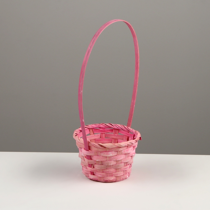 Корзина плетёная, D13 x H9,5/28см, бамбук, светло-розовая Корзина плетёная, D13 x H9,5/28см, бамбук, светло-розовая