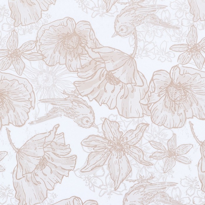 Бумага силиконизированная &laquo;Маки и птички&raquo;,  хохлома, 0,38 х 5 м