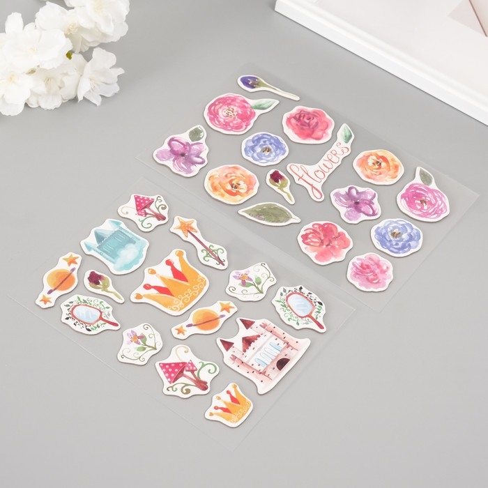 Наклейки для творчества "Цветочное королевство" набор 2 листа 22х12,5 см