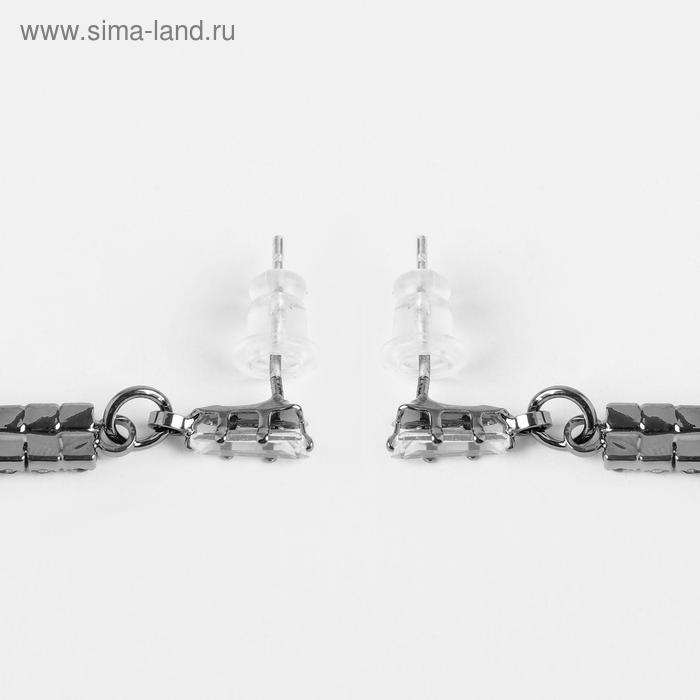 Серьги висячие со стразами &laquo;Капель&raquo; блеск, цвет бело-чёрный в сером металле, 11 см