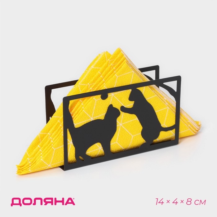 Салфетница Доляна &laquo;Кошки&raquo;, 14&times;4&times;8 см, цвет чёрный