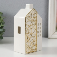 Подсвечник керамика, металл на 1 свечу "Дом" белый с золотом 9х6,3х16,7 см