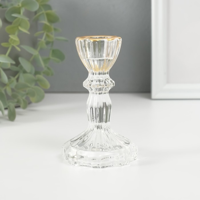 Подсвечник стекло на 1 свечу Подсвечник стекло на 1 свечу "Воздух. Колонна" с золотом d=2 см 6,3х6,3х9 см