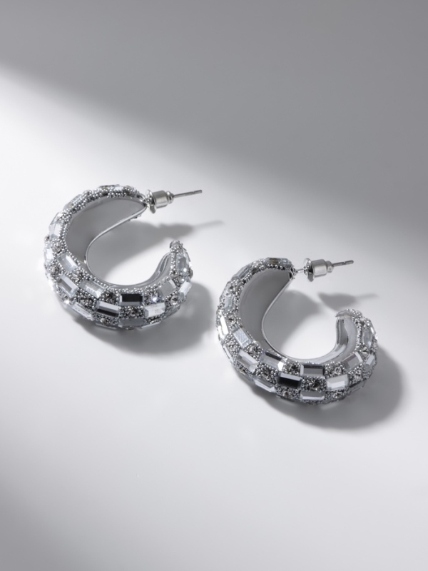 Серьги со стразами &laquo;Блеск&raquo; прямоугольники, белый в серебре