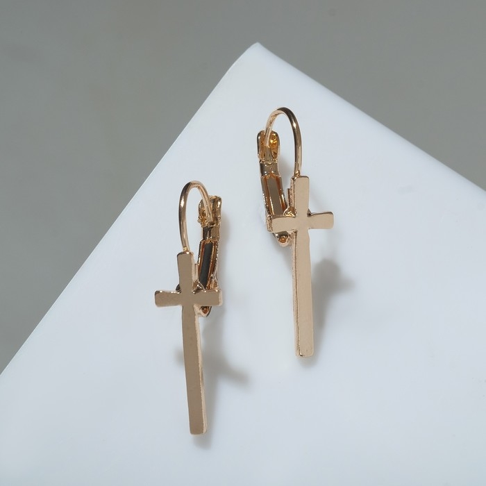 Серьги металл &laquo;Минимал&raquo; крест, цвет золото