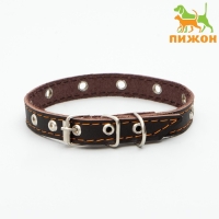 Ошейник кожаный однослойный с рифленными люверсами, безразмерный, 40 х 1,5 см, ОШ 27-35 см, корич700 Ошейник кожаный однослойный с рифленными люверсами, безразмерный, 40 х 1,5 см, ОШ 27-35 см, корич700