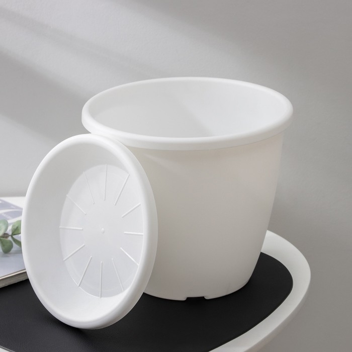 Горшок для цветов с поддоном «Афина», 5,5 л, пластиковый, цвет белый Горшок для цветов с поддоном «Афина», 5,5 л, пластиковый, цвет белый