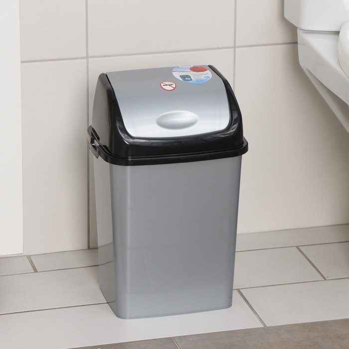 Контейнер для мусора &laquo;Камелия&raquo;, 8 л, цвет серебристый перламутр/чёрный