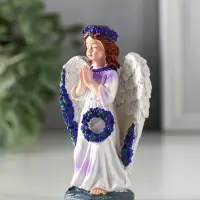 Сувенир полистоун "Девочка-ангел с венком лаванды - молитва" фиолет 6,5х3,6х9,5 см