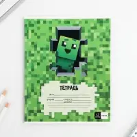 Тетрадь в клетку 12 листов А5, на скрепке &laquo;Пиксели&raquo;, обложка мелованный картон, блок №1 белизна 96%, 5 видов МИКС