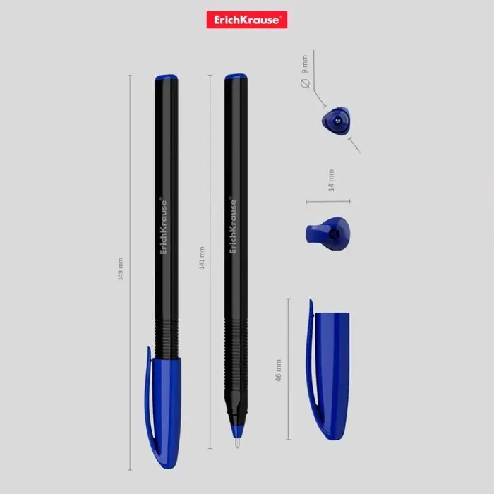 Ручка шариковая ErichKrause U-108 Black Edition Stick, узел 1.0 мм, чернила синие пониженной вязкости, длина линии письма 1000 метров, корпус черный