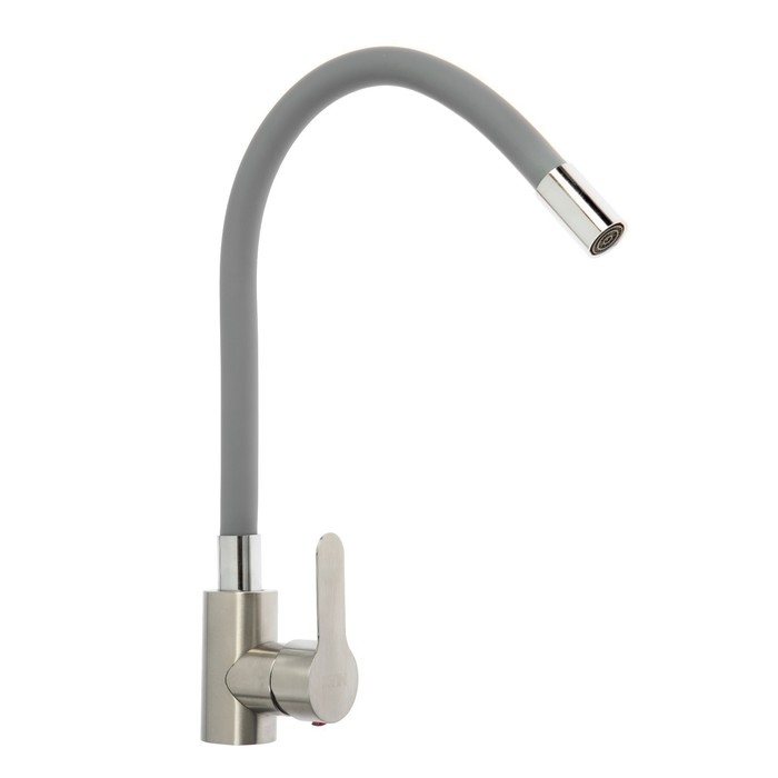 Смеситель для кухни ZEIN Z2753, гибкий излив, картридж 35 мм, нерж. сталь, серый/сатин
