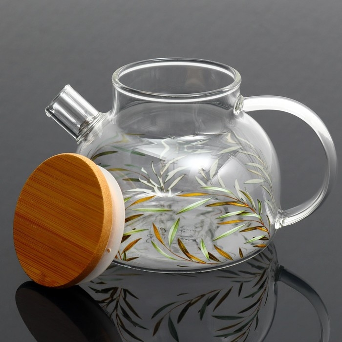 Чайник стеклянный заварочный с бамбуковой крышкой &laquo;Тропики&raquo;, 600 мл
