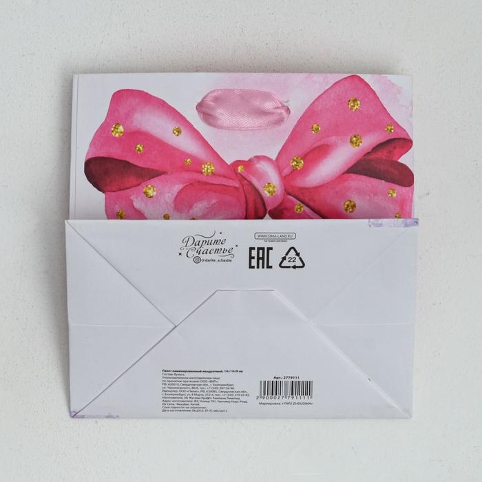 Пакет подарочный ламинированный квадратный, упаковка, &laquo;Поздравляю!&raquo;, 14 х 14 х 9 см