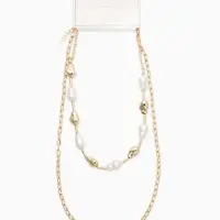 Колье "Жемчуг" борокко, цепь, удлиненное, 2 яруса, цвет белый в золоте