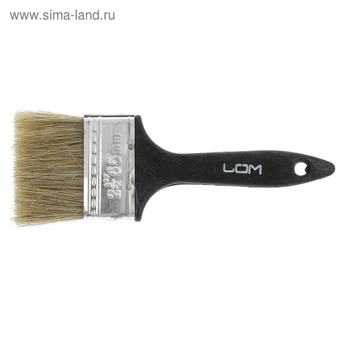 Кисть плоская ЛОМ, натуральная щетина, пластиковая рукоятка, 2.5", 63 мм