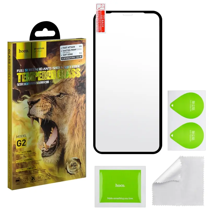 Защитное стекло Iph  X/XS/11 Pro 3D G2 HOCO черное