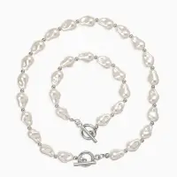 Набор 2 пред-та: бусы,браслет "Жемчуг барочный", капля, 40/18см, цвет белый в серебре