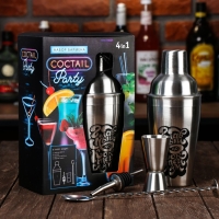 Набор для приготовления коктейлей &laquo;Главный по коктейлям&raquo;, гейзер, джиггер, шейкер 600 мл, ложка