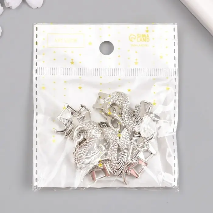 Коннектор для творчества металл 2 ушка "Китайский дракон" серебро 3,6х2 см