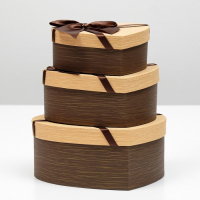 Набор коробок 3 в 1 &laquo;Сердце&raquo;, с бантом, коричневый, 22 х 20 х 9 - 16 х 14 х 6 см