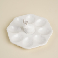 Подставка для яиц керамическая SL Home &laquo;Пасхальные кролики&raquo;, 19&times;9 см, 8 ячеек, цвет белый