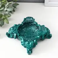 Подставка для мелочей &laquo;На четырех слонах резная&raquo; 4.5&times;13&times;13 см, темно-зеленый металлик