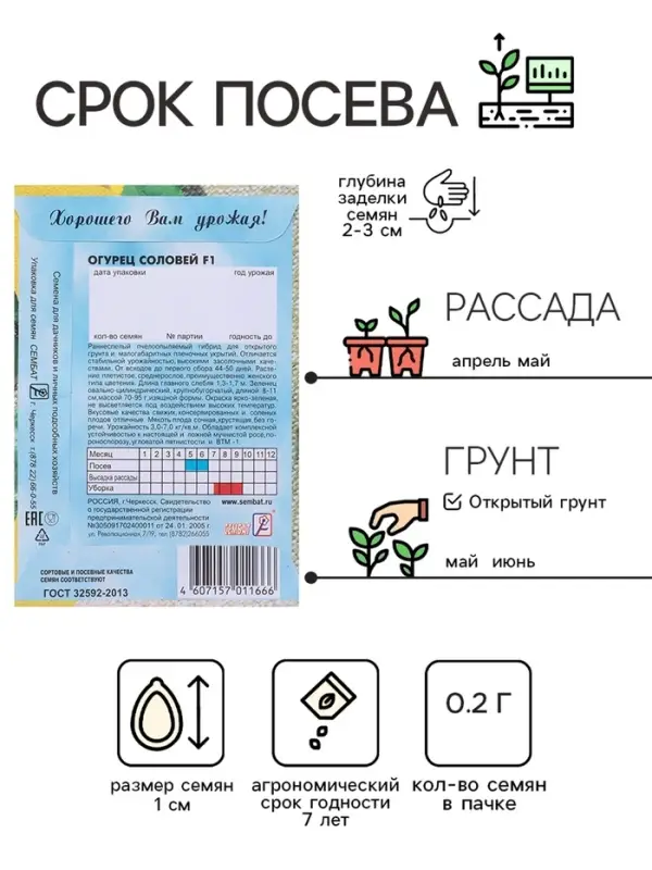 Семена Огурец "Соловей F1", 0,2 г