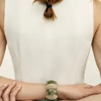 Браслет манжет акрил "Тренд", цвет бежево-злёный