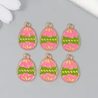 Декор для творчества металл, эмаль "Розово-зелёное яйцо" 1,4х2,2 см