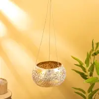 Подсвечник подвесной из кокоса, 13-16 см, бело-золотой